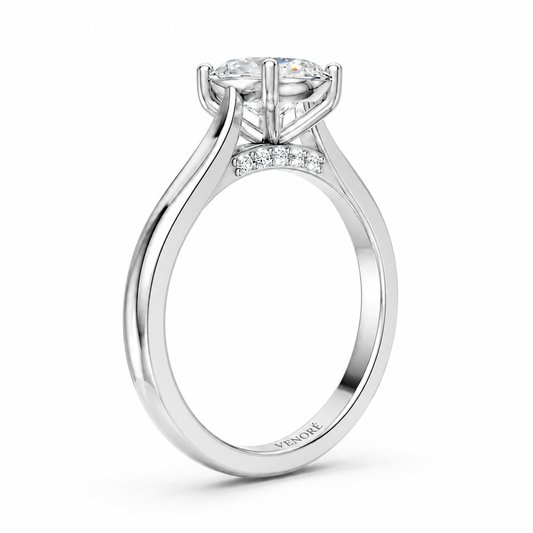 Elongated Cushion Cut Cathedral Setting Lab Grown Diamond Ring with Pavé Bridge✧ 1-4 Carat