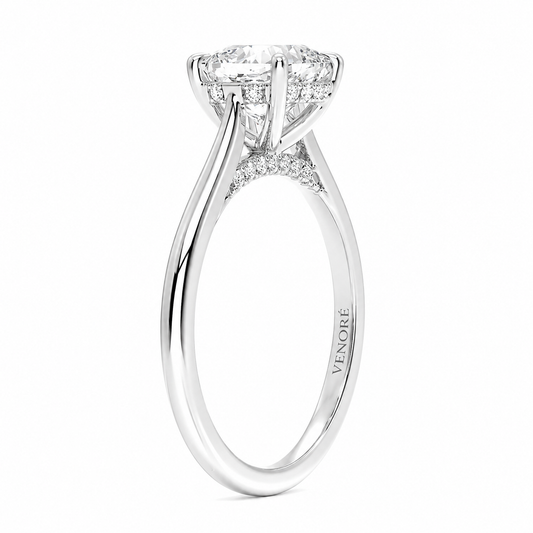 Cushion Cut Cathedral Setting Lab Grown Diamond Ring with Hidden Halo and Pavé Bridge ✧ 1-4 Carat