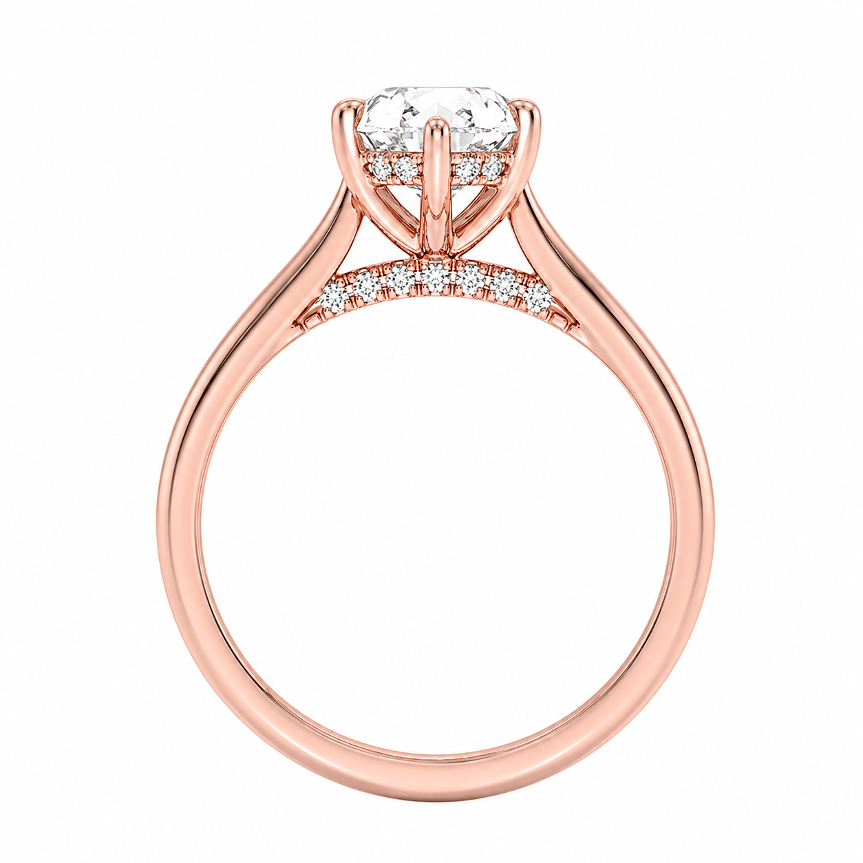 Pear Cut Cathedral Setting Lab Grown Diamond Ring with Hidden Halo and Pavé Bridge ✧ 1-4 Carat