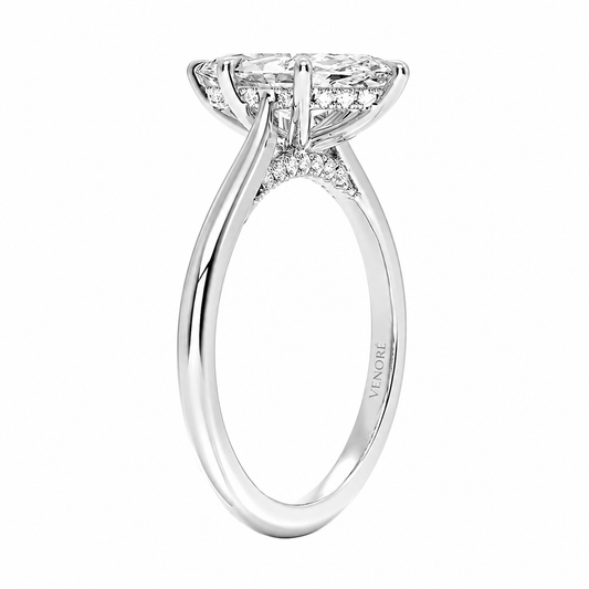 Marquise Cut Cathedral Setting Lab Grown Diamond Ring with Hidden Halo and Pavé Bridge ✧ 1-4 Carat