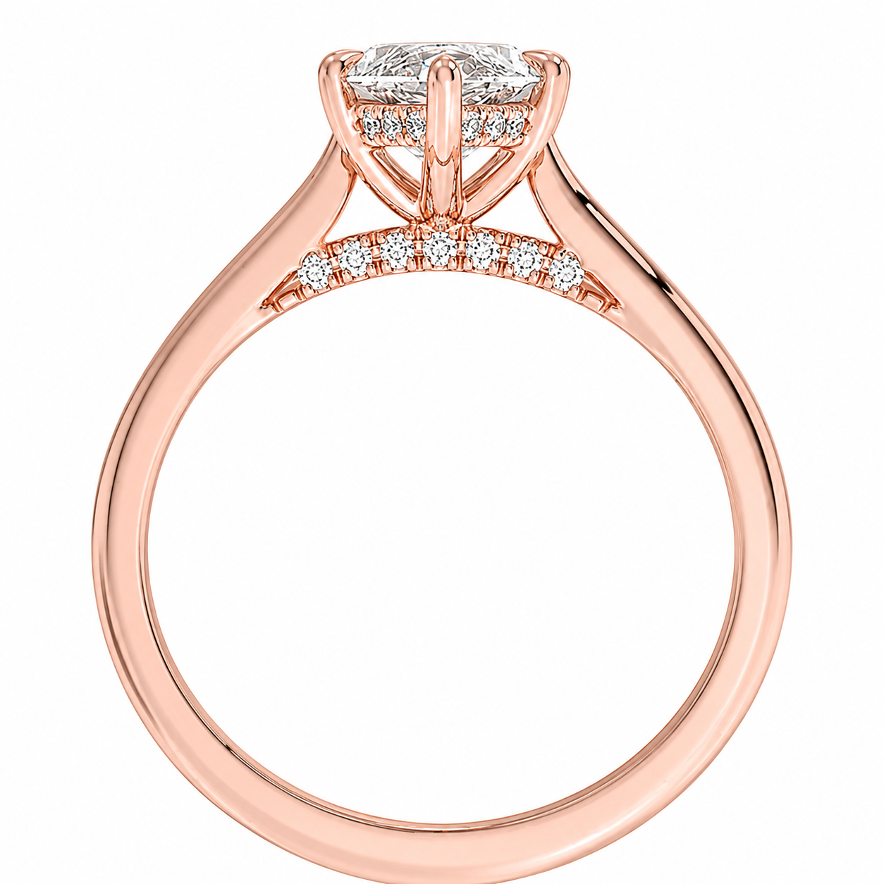 Marquise Cut Cathedral Setting Lab Grown Diamond Ring with Hidden Halo and Pavé Bridge ✧ 1-4 Carat