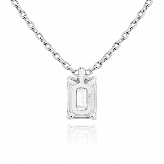 Emerald Cut Solitaire Lab Grown Diamond Pendant With Chain ✧ 1-4 Carat