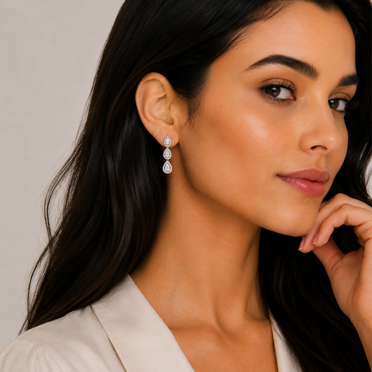 Geneviève - Pear Cut Halo Lab Grown Diamond Drop Earrings ✧ 2 Carat