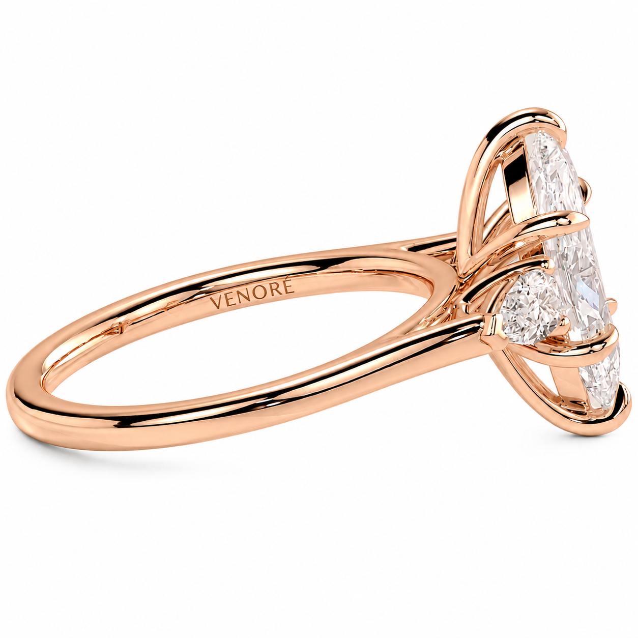 Marquise Cut Lab Grown Trilogy Diamond Ring With Pear Cut Side Stones ✧ 1-4 Carat