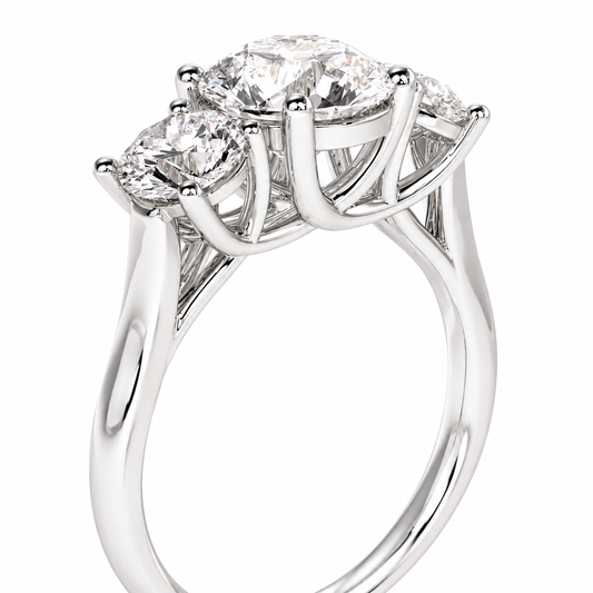 Round Cut Lab Grown Trilogy Diamond Ring With Round Side Stones ✧ 1-4 Carat