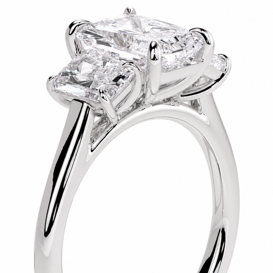 Radiant Cut Lab Grown Trilogy Diamond Ring With Radiant Cut Side Stones ✧ 1-4 Carat