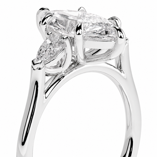Marquise Cut Lab Grown Trilogy Diamond Ring With Pear Cut Side Stones ✧ 1-4 Carat
