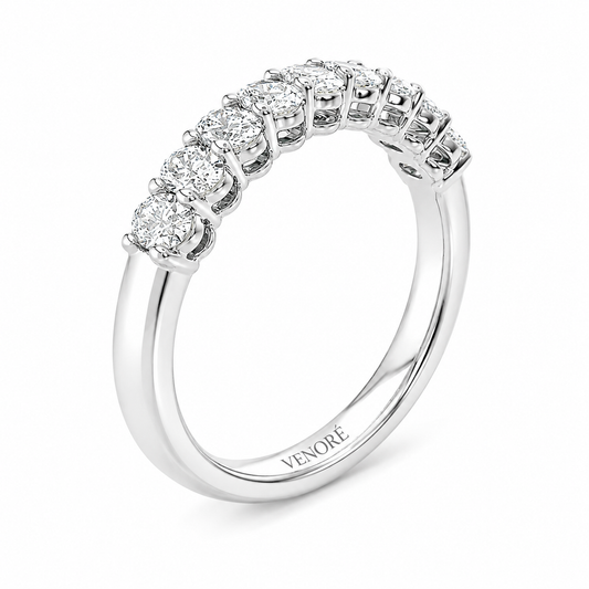 Half Eternity Ring With Shared Prong Setting Oval Cut Lab Grown Diamonds ✧ 1.30 Carat