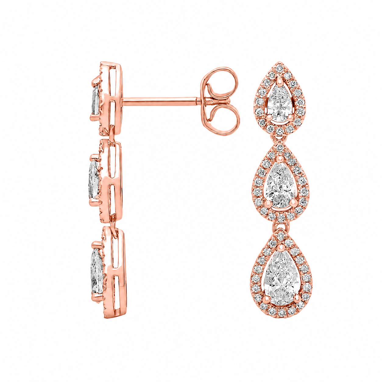Geneviève Pear Cut Halo Lab Grown Diamond Drop Earrings ✧ 1.6 Carat