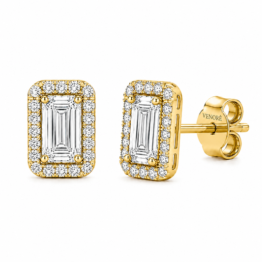 Emerald Cut With Halo Lab Grown Diamond Earrings ✧ 1-4 Carat