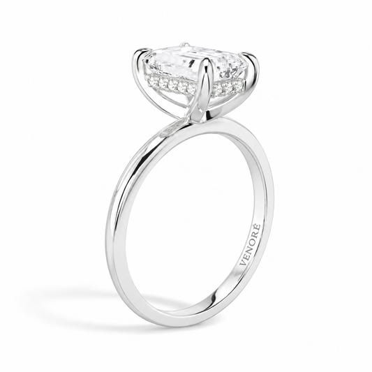 Emerald Cut Hidden Halo Lab Grown Diamond Ring ✧ 1-4 Carat