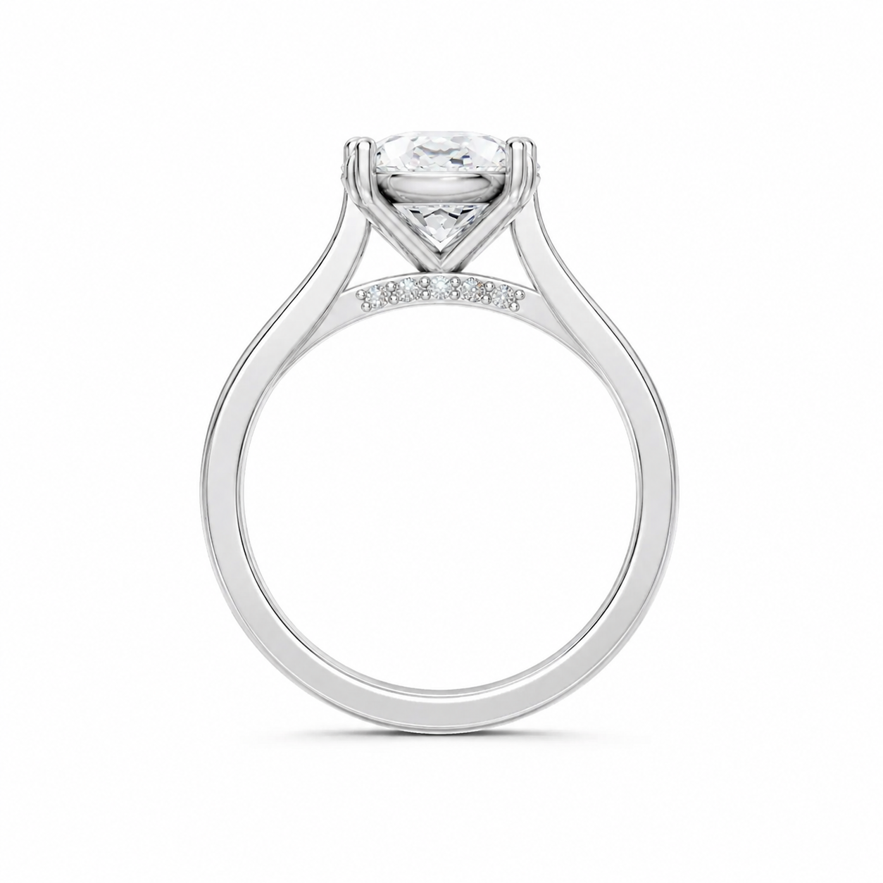Elongated Cushion Cut Cathedral Setting Lab Grown Diamond Ring with Pavé Bridge✧ 1-4 Carat