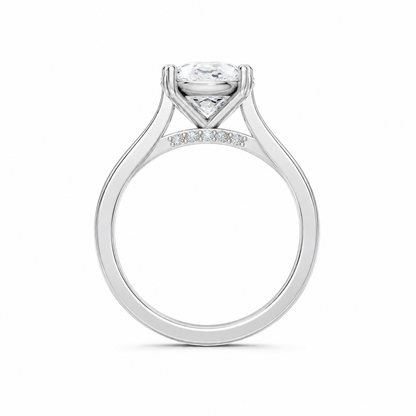 Elongated Cushion Cut Cathedral Setting Lab Grown Diamond Ring with Pavé Bridge✧ 1-4 Carat