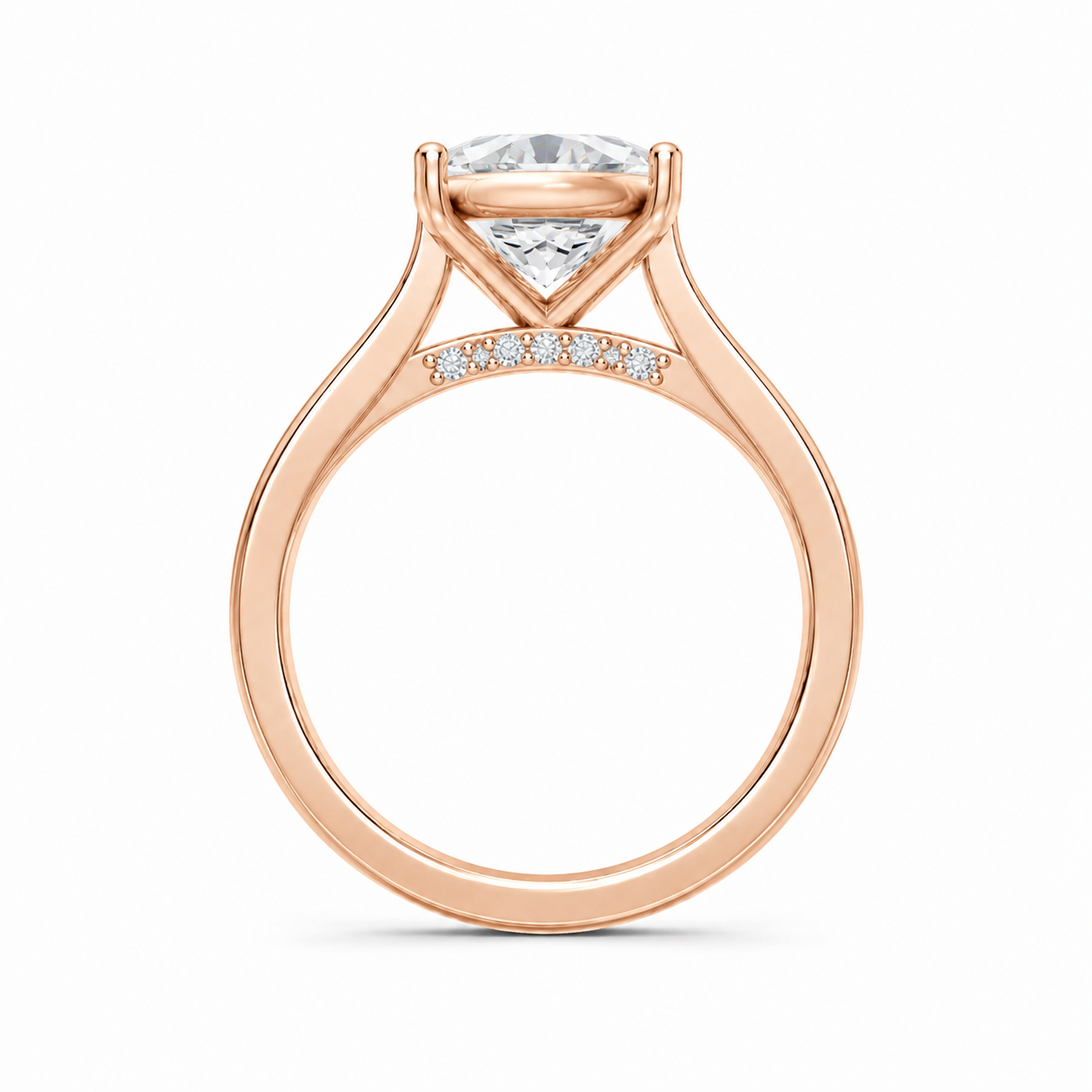 Elongated Cushion Cut Cathedral Setting Lab Grown Diamond Ring with Pavé Bridge✧ 1-4 Carat