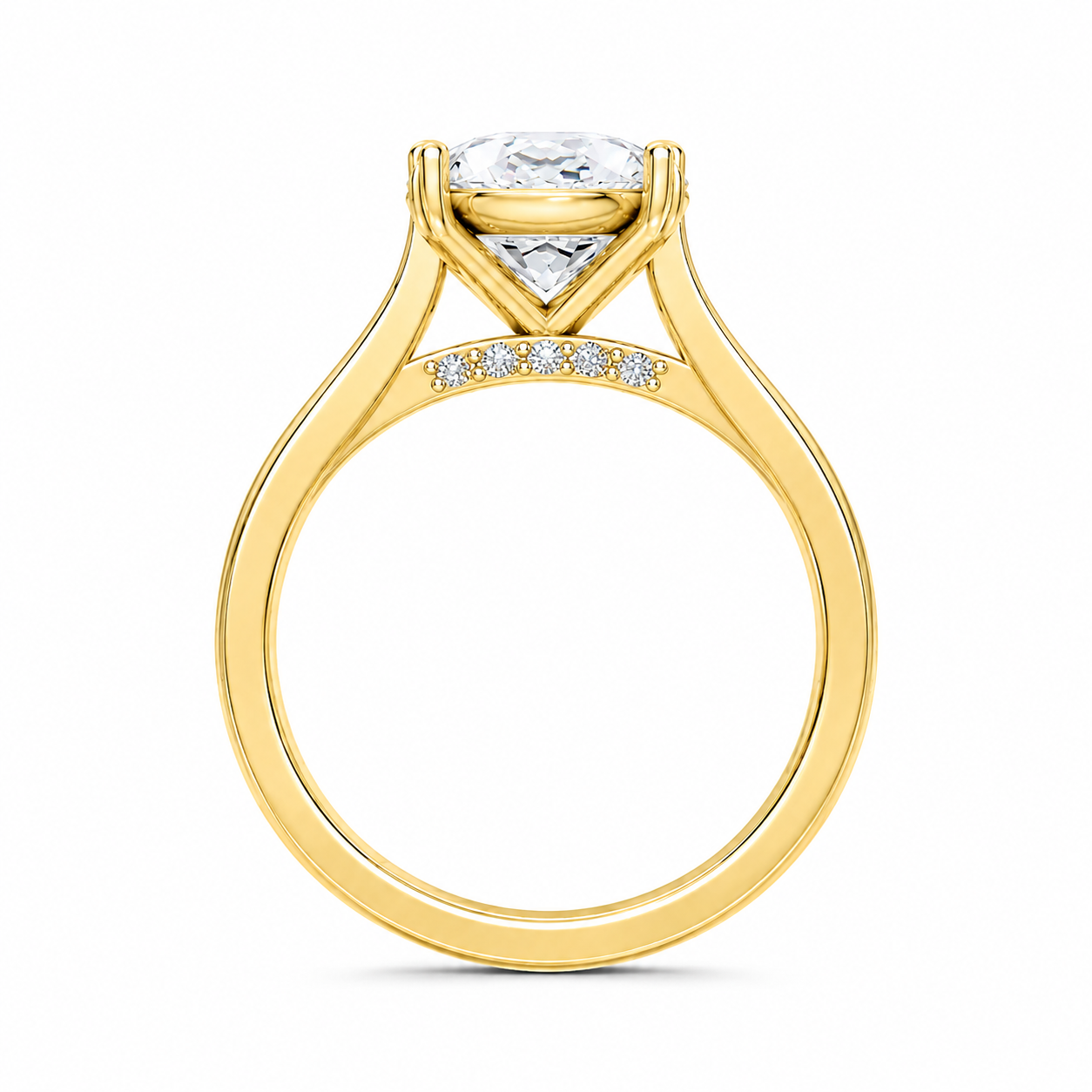 Elongated Cushion Cut Cathedral Setting Lab Grown Diamond Ring with Pavé Bridge✧ 1-4 Carat