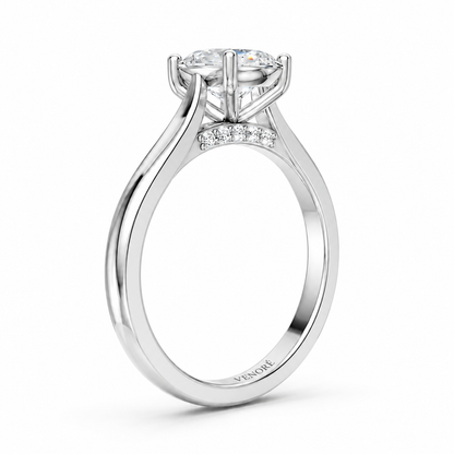 Elongated Cushion Cut Cathedral Setting Lab Grown Diamond Ring with Pavé Bridge✧ 1-4 Carat
