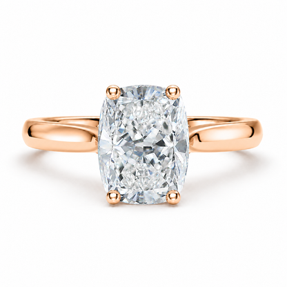 Elongated Cushion Cut Cathedral Setting Lab Grown Diamond Ring with Pavé Bridge✧ 1-4 Carat
