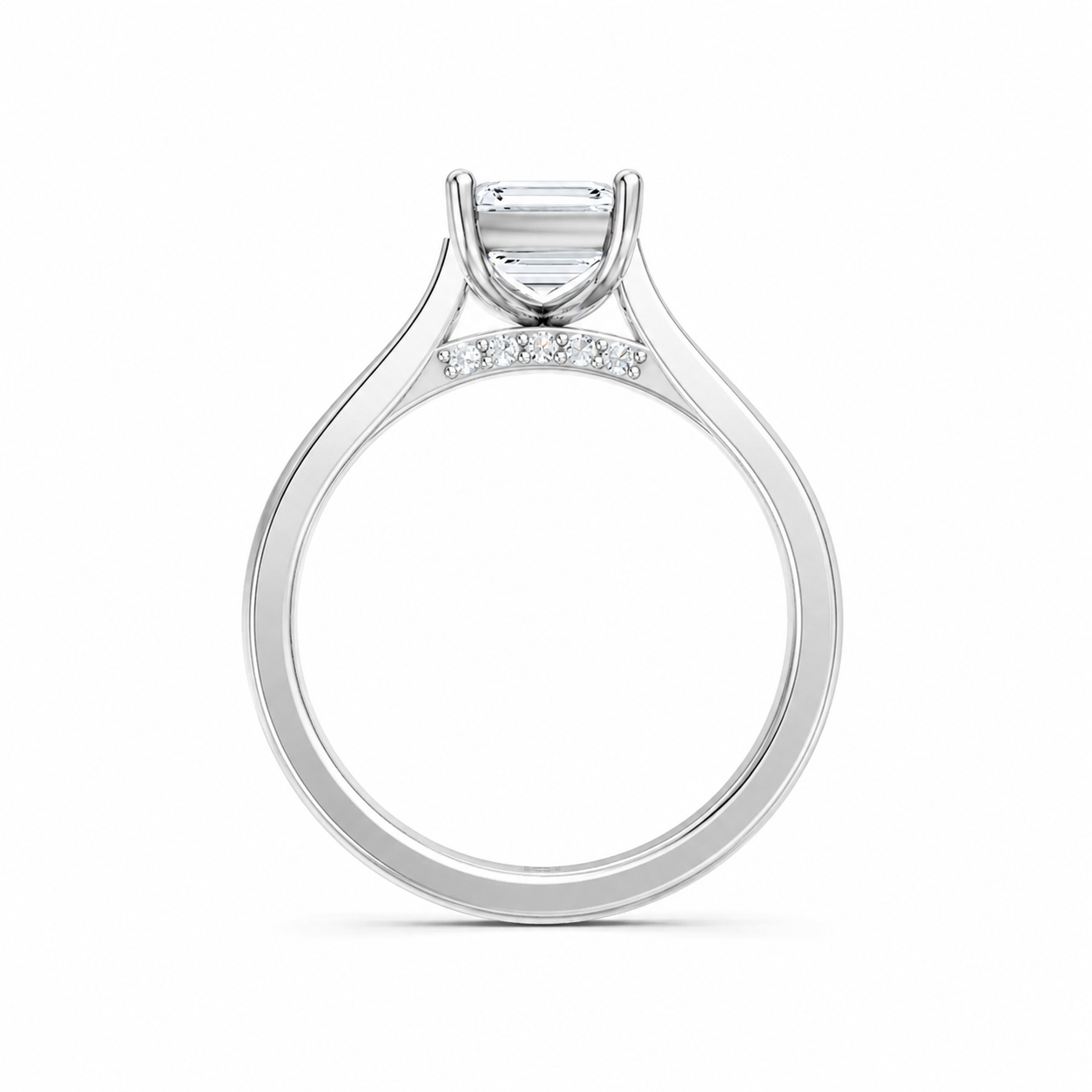 Emerald Cut Cathedral Setting Lab Grown Diamond Ring with Pavé Bridge✧ 1-4 Carat