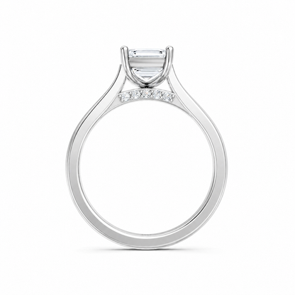 Emerald Cut Cathedral Setting Lab Grown Diamond Ring with Pavé Bridge✧ 1-4 Carat