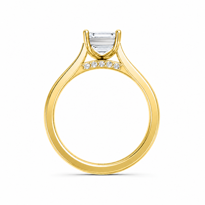Emerald Cut Cathedral Setting Lab Grown Diamond Ring with Pavé Bridge✧ 1-4 Carat