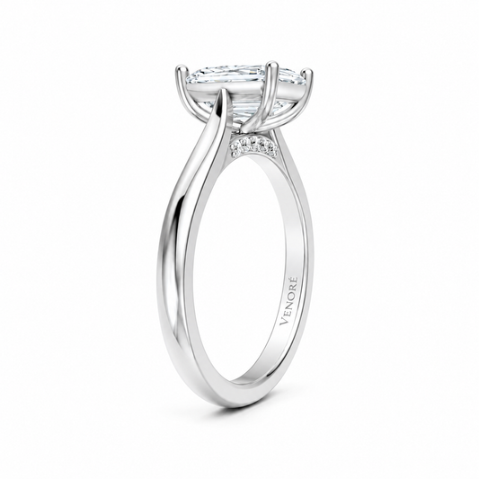 Emerald Cut Cathedral Setting Lab Grown Diamond Ring with Pavé Bridge✧ 1-4 Carat