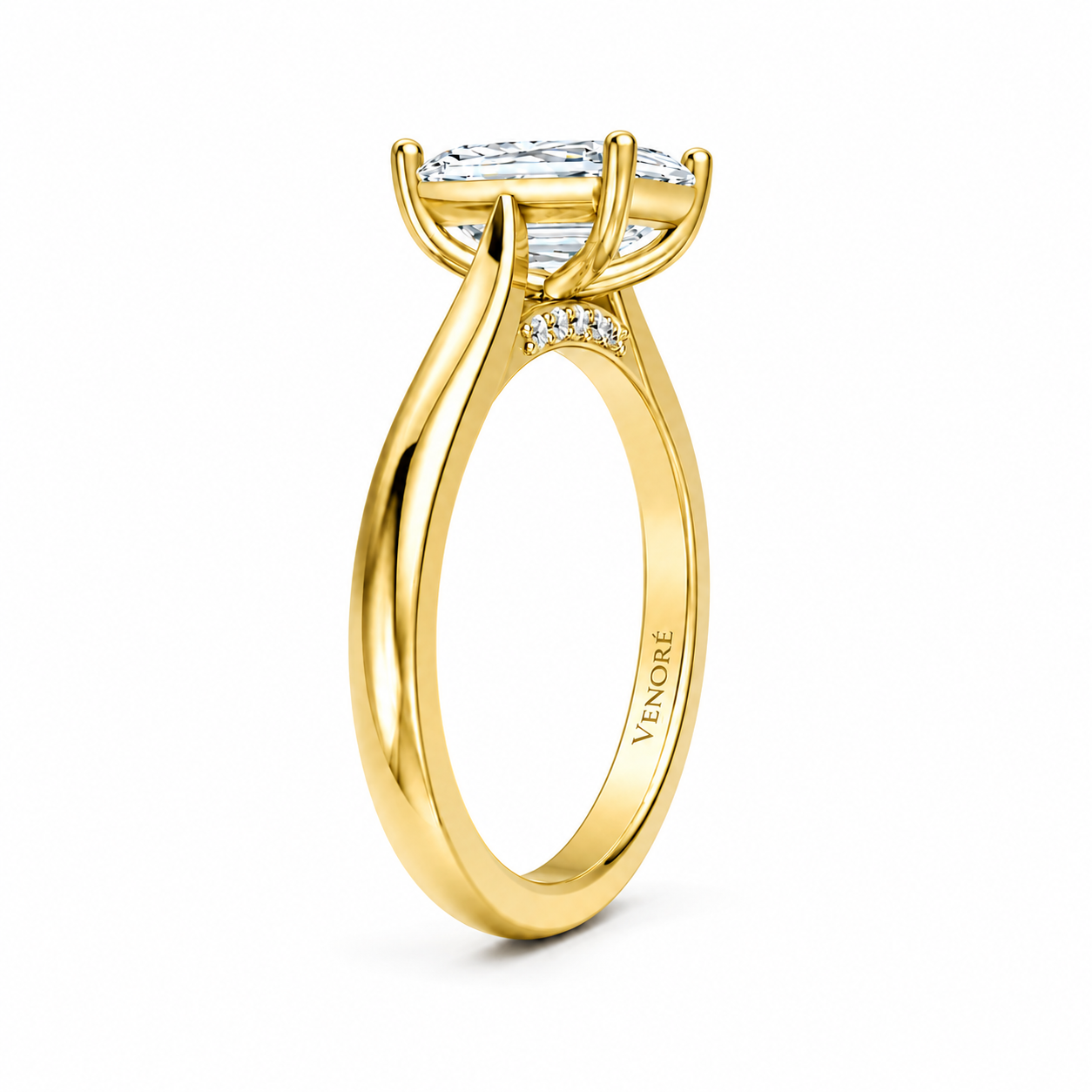 Emerald Cut Cathedral Setting Lab Grown Diamond Ring with Pavé Bridge✧ 1-4 Carat