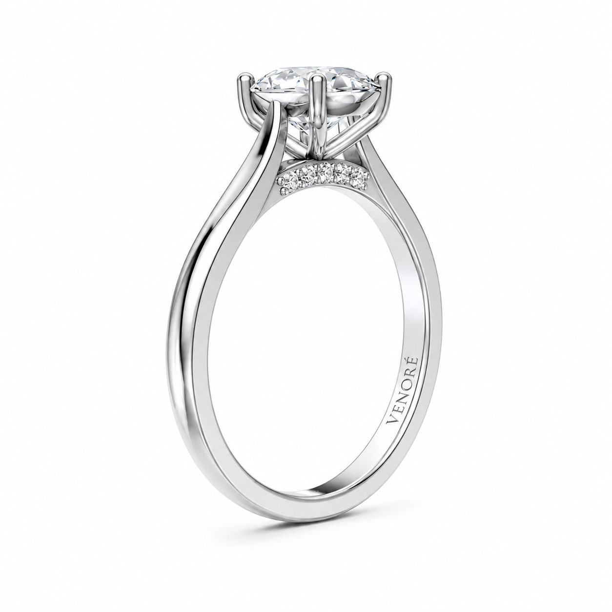 Round Cut Cathedral Setting Lab Grown Diamond Ring with Pavé Bridge✧ 1-4 Carat