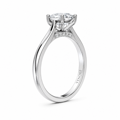 Round Cut Cathedral Setting Lab Grown Diamond Ring with Pavé Bridge✧ 1-4 Carat