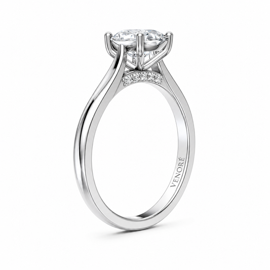 Round Cut Cathedral Setting Lab Grown Diamond Ring with Pavé Bridge✧ 1-4 Carat