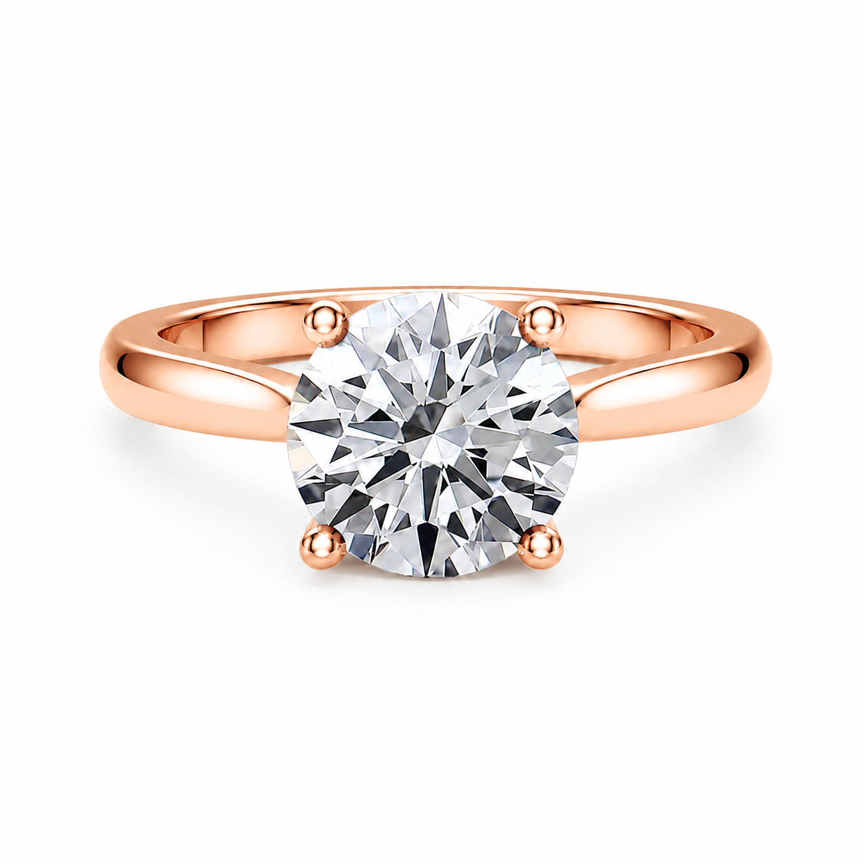 Round Cut Cathedral Setting Lab Grown Diamond Ring with Pavé Bridge✧ 1-4 Carat