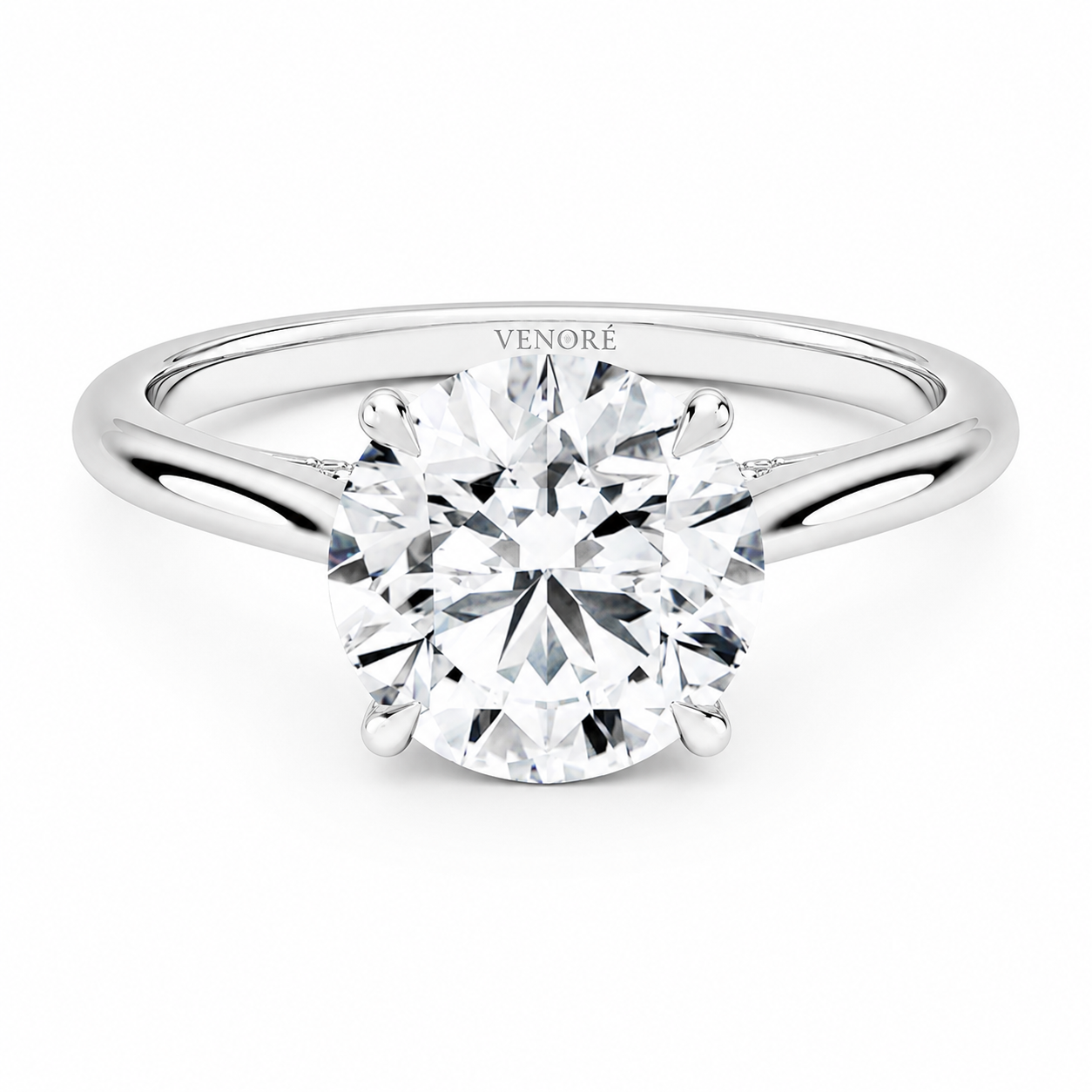 Round Cut Cathedral Setting Lab Grown Diamond Ring with Hidden Halo and Pavé Bridge ✧ 1-4 Carat