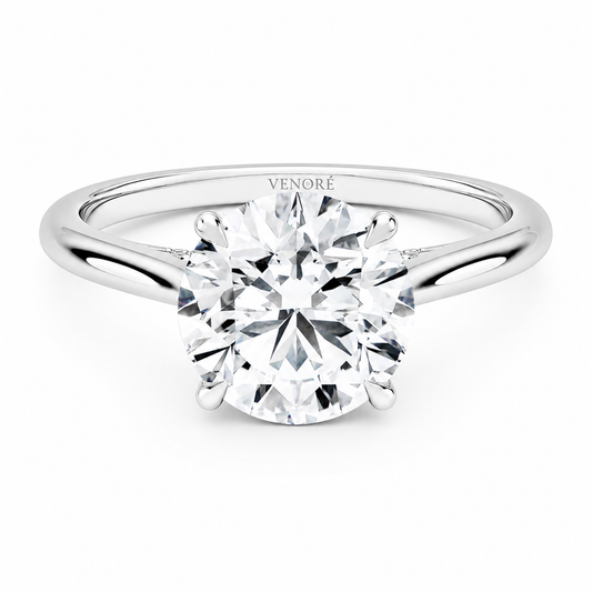 Round Cut Cathedral Setting Lab Grown Diamond Ring with Hidden Halo and Pavé Bridge ✧ 1-4 Carat