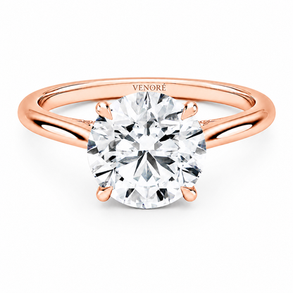 Round Cut Cathedral Setting Lab Grown Diamond Ring with Hidden Halo and Pavé Bridge ✧ 1-4 Carat