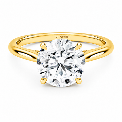 Round Cut Cathedral Setting Lab Grown Diamond Ring with Hidden Halo and Pavé Bridge ✧ 1-4 Carat