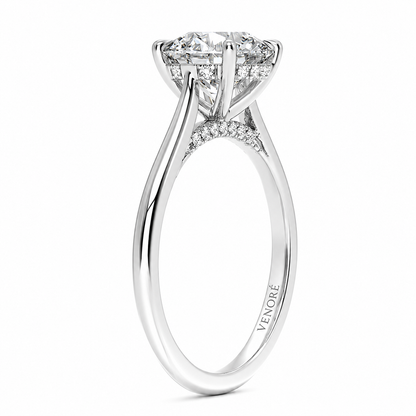 Round Cut Cathedral Setting Lab Grown Diamond Ring with Hidden Halo and Pavé Bridge ✧ 1-4 Carat