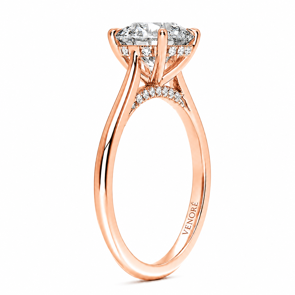 Round Cut Cathedral Setting Lab Grown Diamond Ring with Hidden Halo and Pavé Bridge ✧ 1-4 Carat