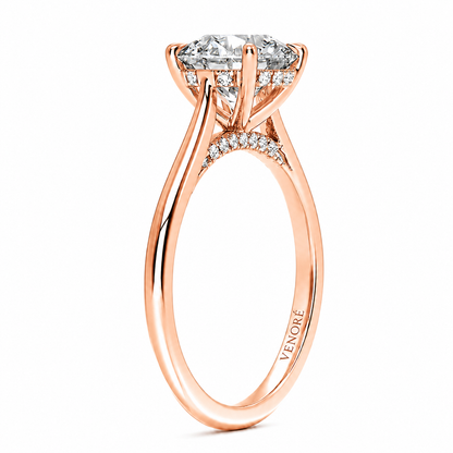 Round Cut Cathedral Setting Lab Grown Diamond Ring with Hidden Halo and Pavé Bridge ✧ 1-4 Carat