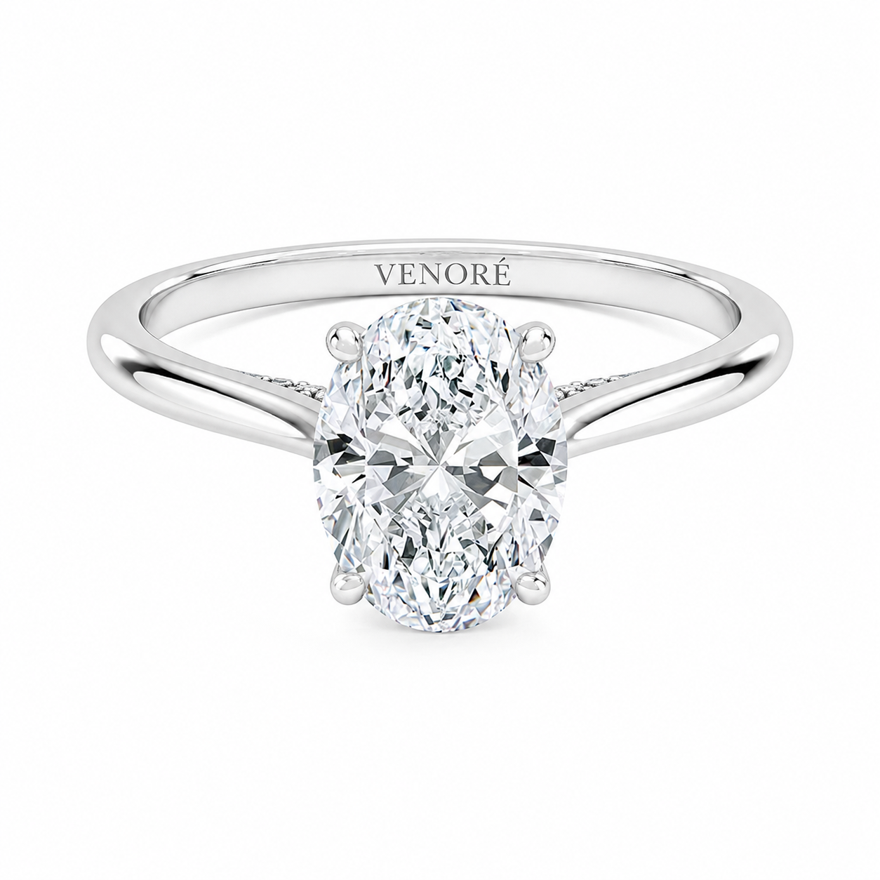 Oval Cut Cathedral Setting Lab Grown Diamond Ring with Hidden Halo and Pavé Bridge ✧ 1-4 Carat