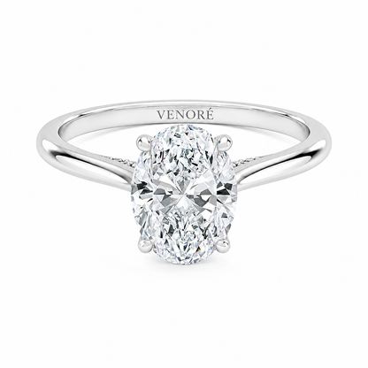 Oval Cut Cathedral Setting Lab Grown Diamond Ring with Hidden Halo and Pavé Bridge ✧ 1-4 Carat