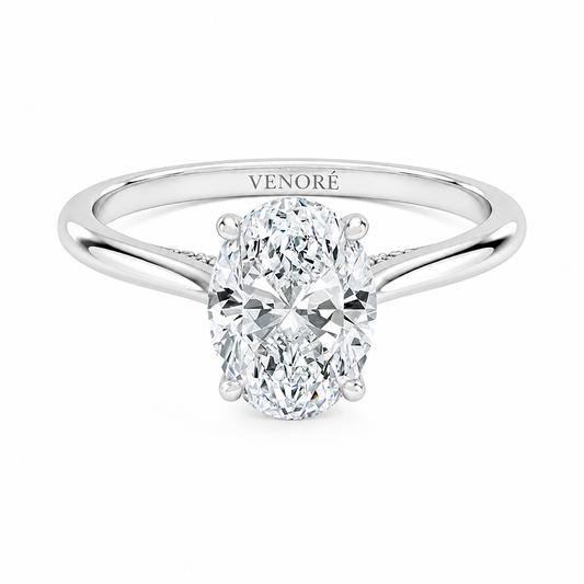 Oval Cut Cathedral Setting Lab Grown Diamond Ring with Hidden Halo and Pavé Bridge ✧ 1-4 Carat