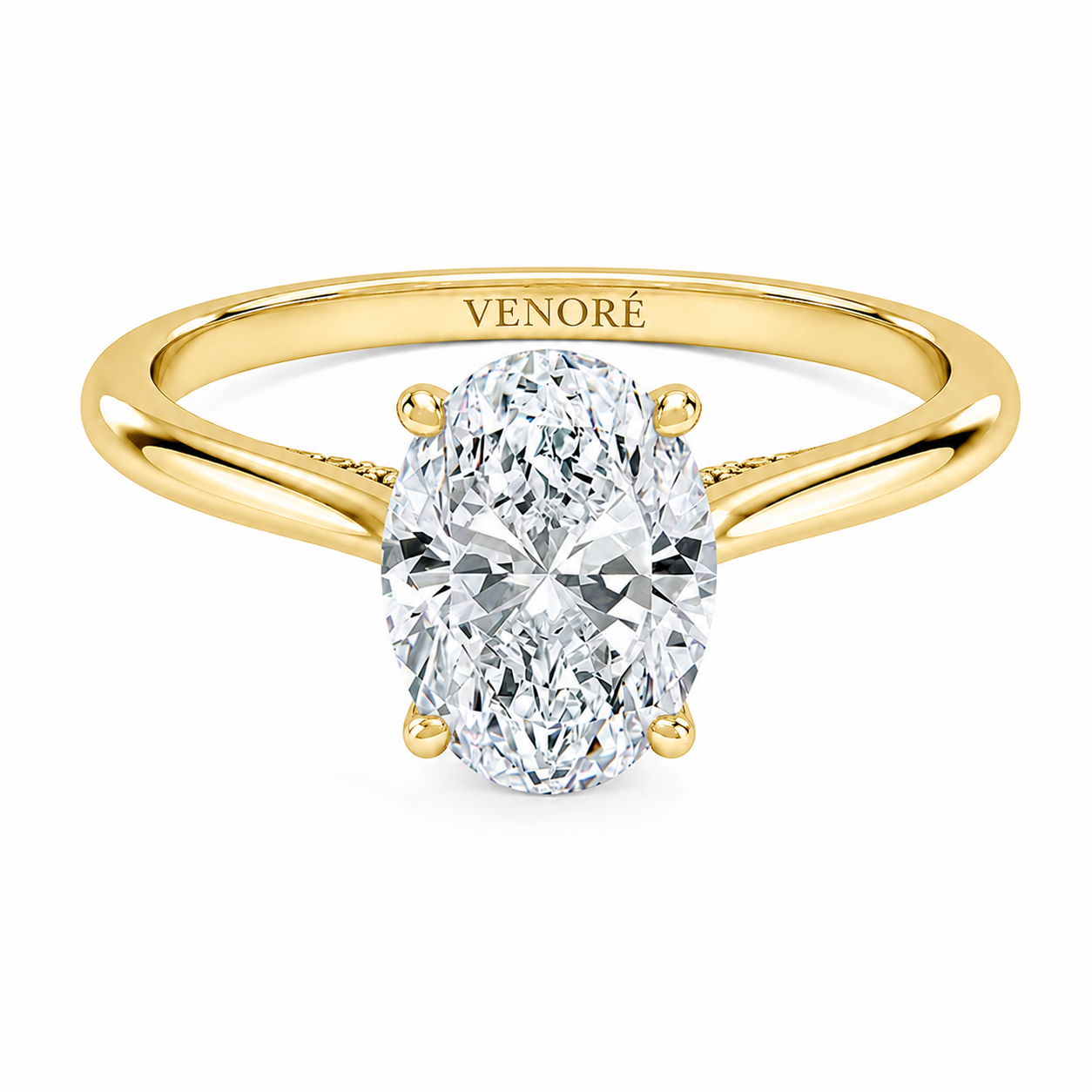 Oval Cut Cathedral Setting Lab Grown Diamond Ring with Hidden Halo and Pavé Bridge ✧ 1-4 Carat