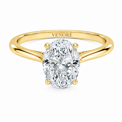 Oval Cut Cathedral Setting Lab Grown Diamond Ring with Hidden Halo and Pavé Bridge ✧ 1-4 Carat