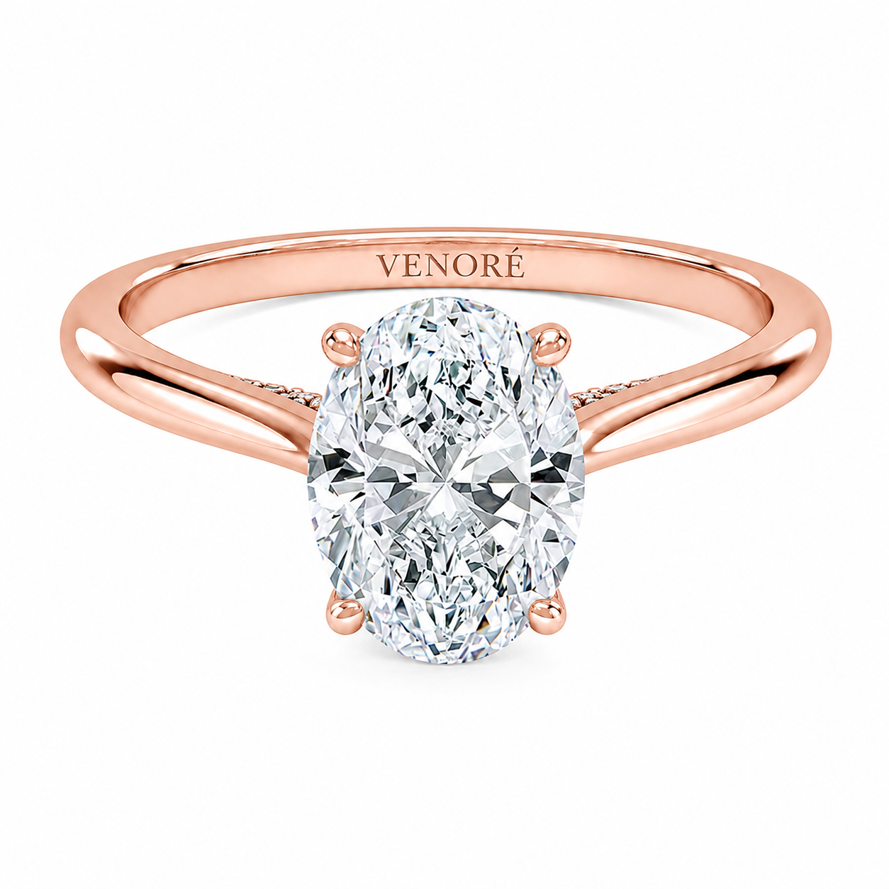 Oval Cut Cathedral Setting Lab Grown Diamond Ring with Hidden Halo and Pavé Bridge ✧ 1-4 Carat