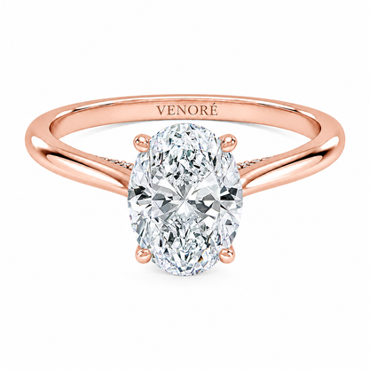 Oval Cut Cathedral Setting Lab Grown Diamond Ring with Hidden Halo and Pavé Bridge ✧ 1-4 Carat