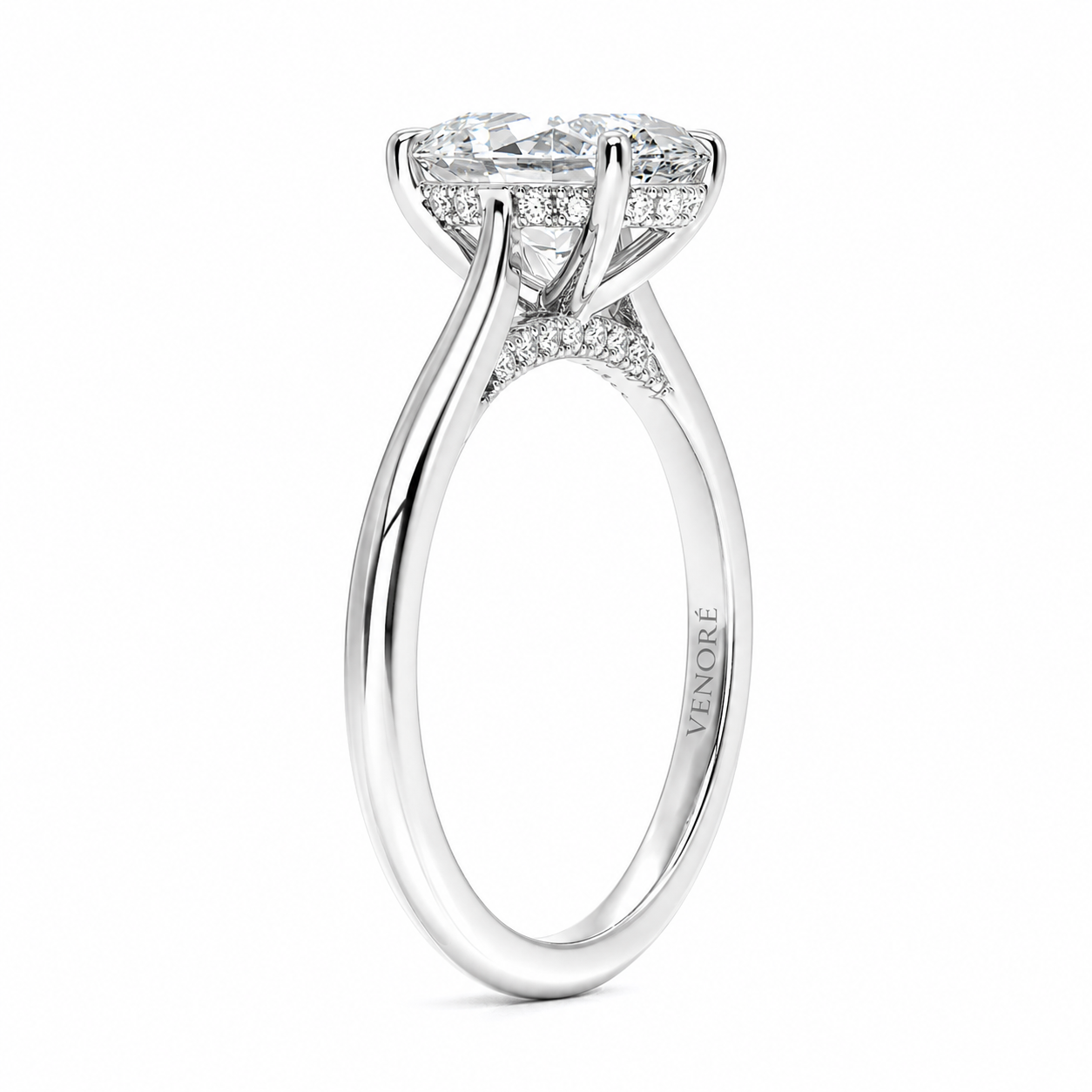 Oval Cut Cathedral Setting Lab Grown Diamond Ring with Hidden Halo and Pavé Bridge ✧ 1-4 Carat