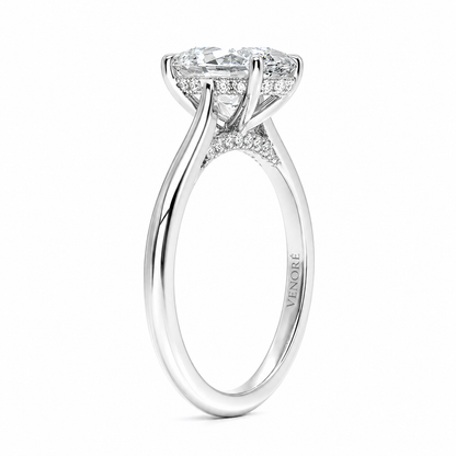 Oval Cut Cathedral Setting Lab Grown Diamond Ring with Hidden Halo and Pavé Bridge ✧ 1-4 Carat