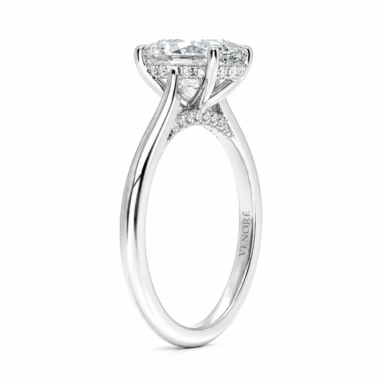 Oval Cut Cathedral Setting Lab Grown Diamond Ring with Hidden Halo and Pavé Bridge ✧ 1-4 Carat