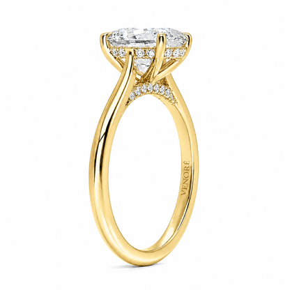 Oval Cut Cathedral Setting Lab Grown Diamond Ring with Hidden Halo and Pavé Bridge ✧ 1-4 Carat