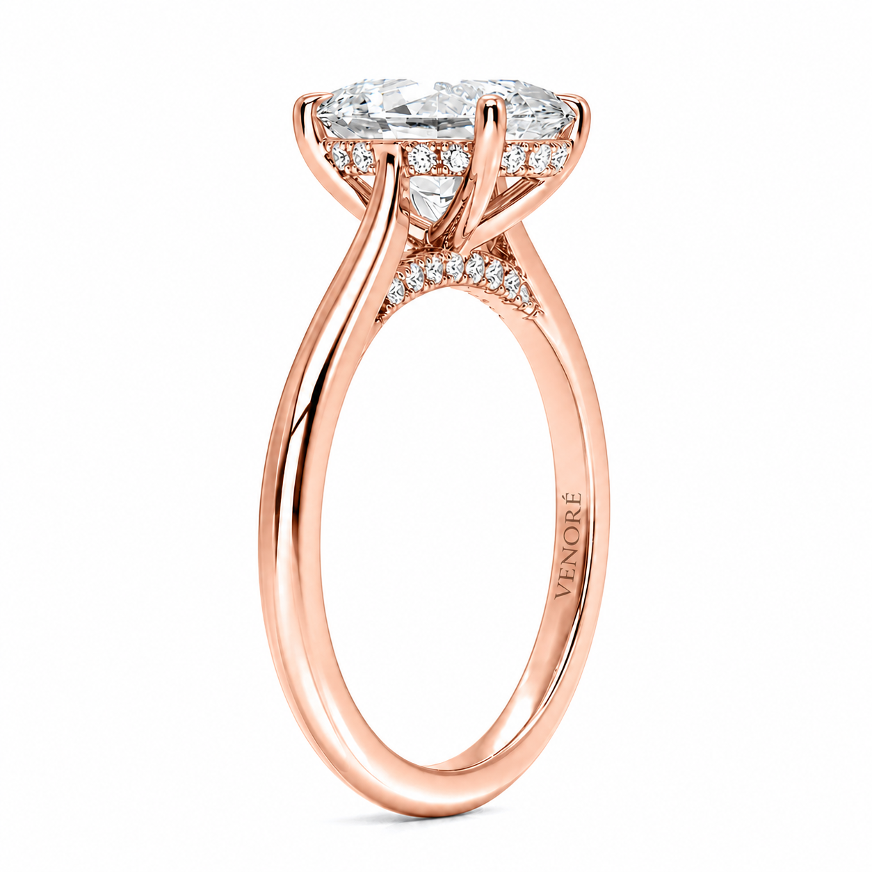 Oval Cut Cathedral Setting Lab Grown Diamond Ring with Hidden Halo and Pavé Bridge ✧ 1-4 Carat