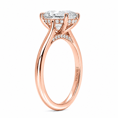 Oval Cut Cathedral Setting Lab Grown Diamond Ring with Hidden Halo and Pavé Bridge ✧ 1-4 Carat